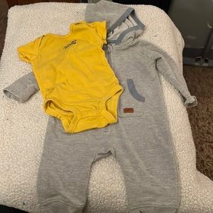 2 Pack Bundle - Gray One Piece and Yellow Onesie
